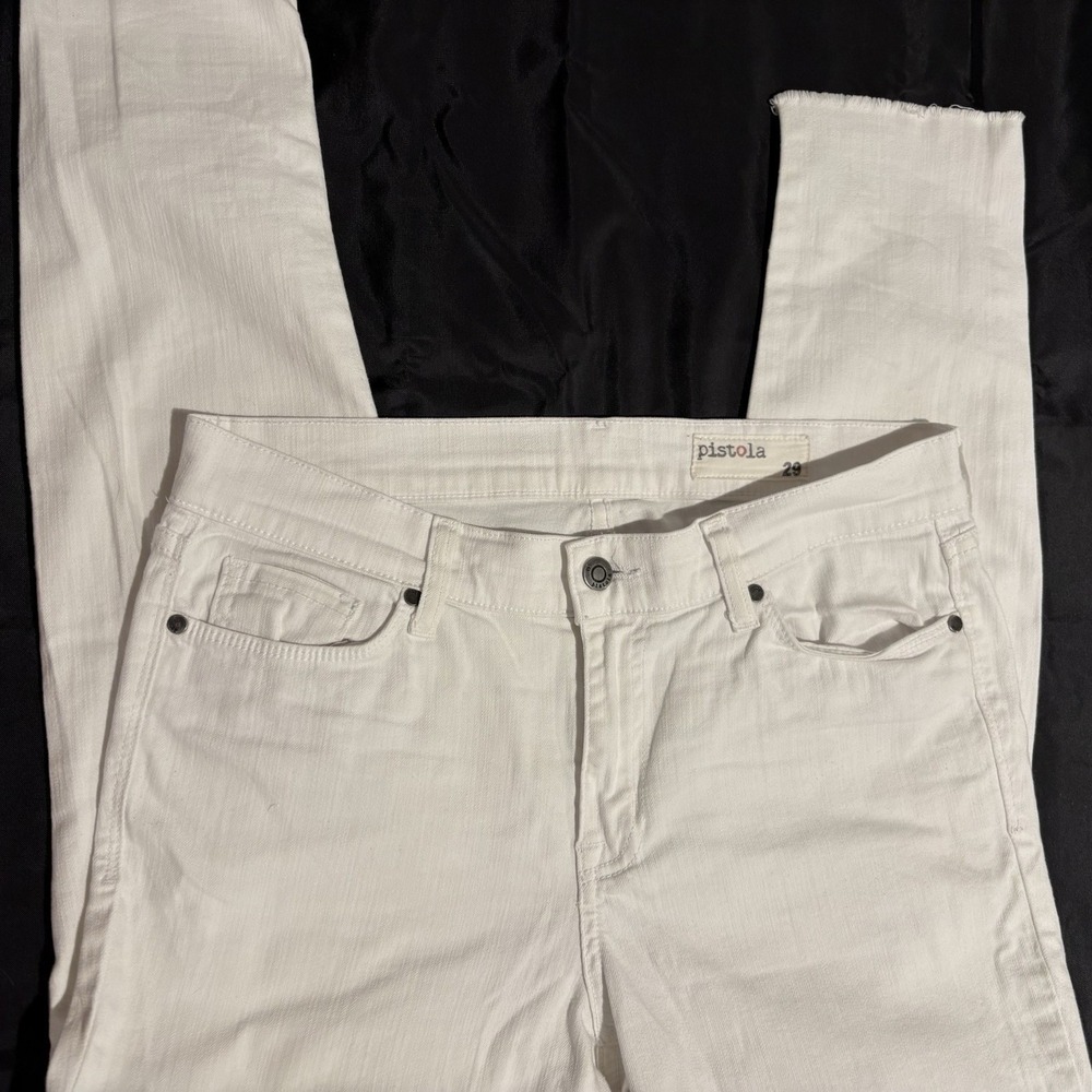♾️White Distressed Jeans Sz 29 Raw Hem Slim Straight Pistola♾️ - Picture 3 of 12